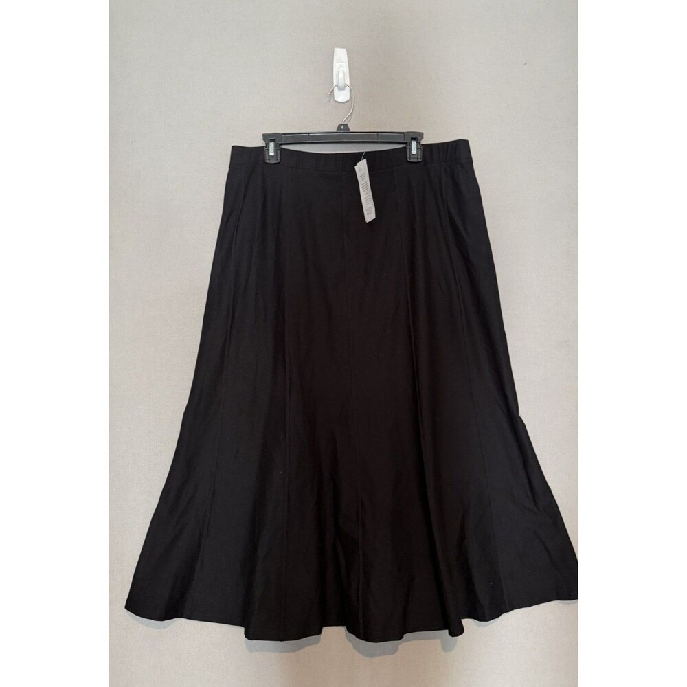 Eileen Fisher Washable Stretch Crepe Midi Skirt 1X Black Womens Lightweight New